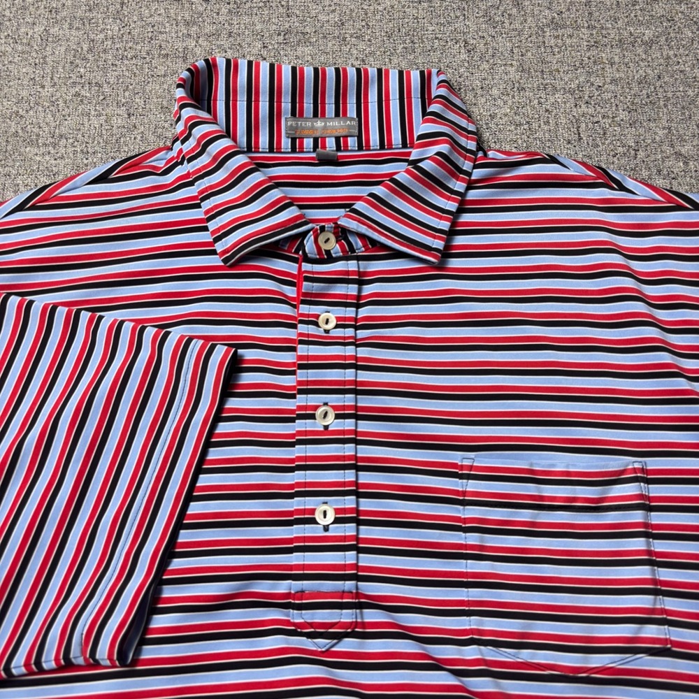 Peter Millar Polo Shirt Mens XL Summer Comfort Red Blue Striped Streamsong Golf